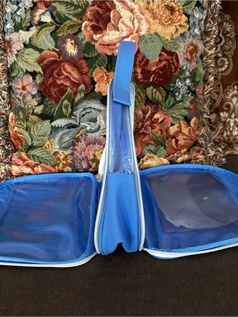 Clinique 2 Zip Organizer Cosmetic Travel Case with Top Handle Blue